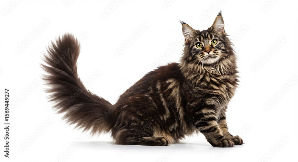 Obraz premium 凛として輝く猫 美しい毛並み 白い背景で際立つ. AI Generated