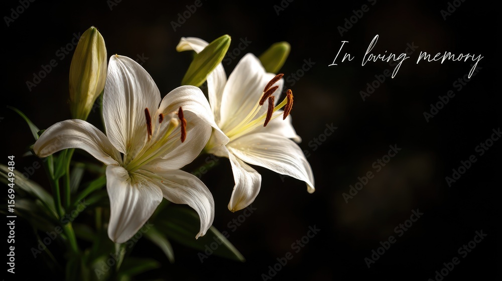 Fototapeta premium condolence card with lilly flowers in loving memory