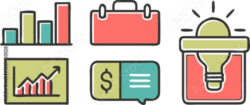 Flat business icons of a briefcase and financial card, suitable for finance, banking, investment, and fintech designs.