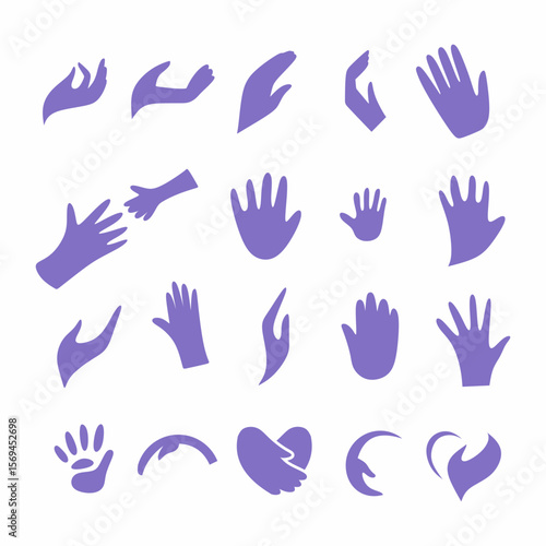 set of abstract icons with images of hands and palms for logo decoration.