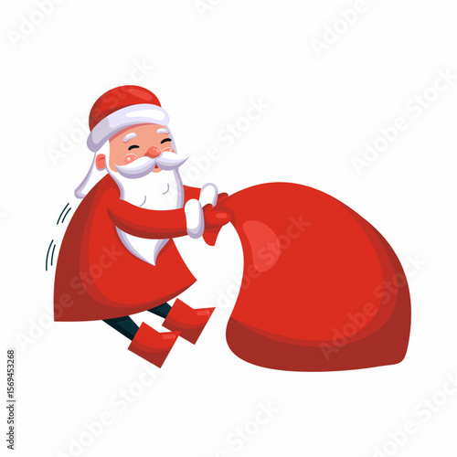 Santa Claus or Russian Father Frost and bag of gifts. Vector illustration for New Year. Cartoon style character.