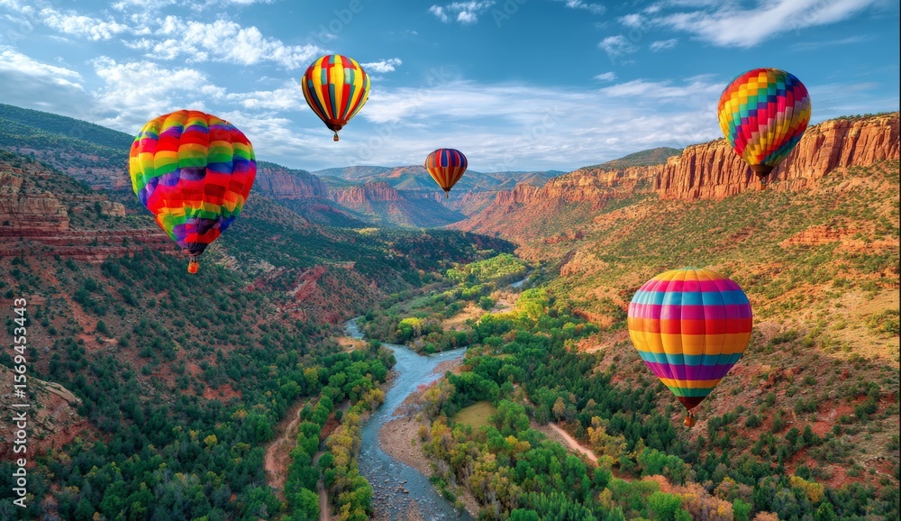 Fototapeta premium Colorful Hot Air Balloons Over Canyon Landscape