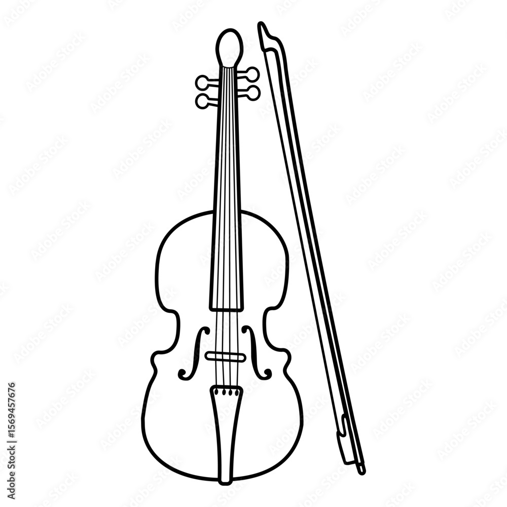 Fototapeta premium cartoon simple Line sketch violin outline in black and white, Coloring Book Material.