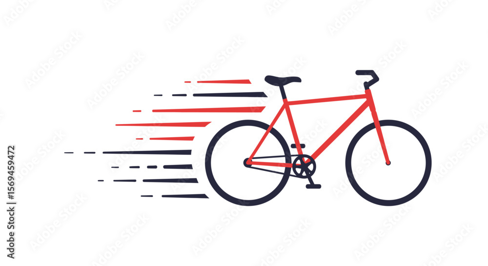 Fototapeta premium Red Bicycle with Speed Lines Vector Illustration - Fast Cycling