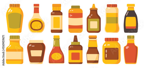 Various Food Condiment Bottles and Jars