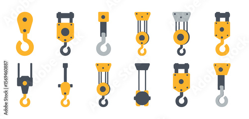 Various Types of Lifting Hooks and Winch Icons