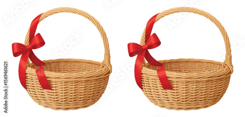 Two Gift Baskets with Red Ribbons