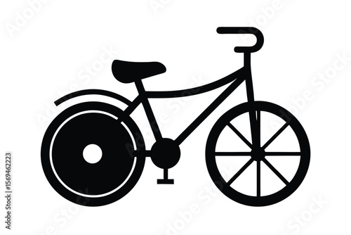 Simple Black and White Bicycle Illustration with Wheels and Seat
