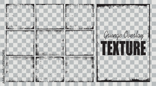 Set of damaged paper texture, photo card, torn or ripped background, distressed overlay frame cover, graphic filter, grainy stamp and grunge banner with grain, dust, ink splash and paint brush stroke.