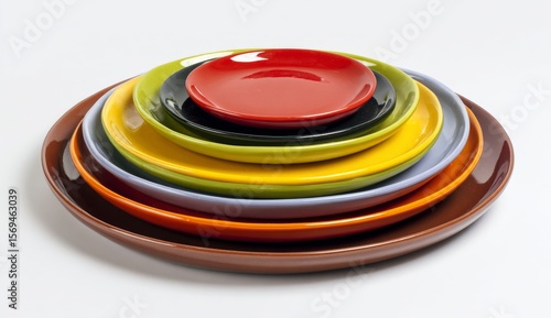 Stack of Colorful Ceramic Plates A Vibrant Kitchen Arrangement