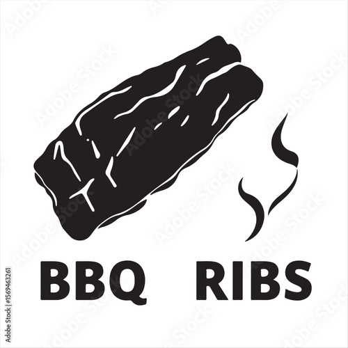 vector silhouette of BBQ ribs on a white background, in classic black and white. The style should be elegant and timeless, with subtle incorporation of advanced technology and space elements.