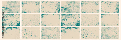Collection of old retro textured rectangle shapes, grungy and worn. Set of rough and worn linocut vector box artistic backgrounds and shabby textures. Grunge text box frame template