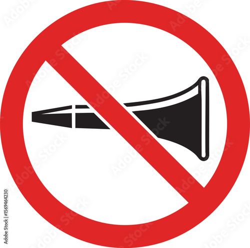No Honking Sign Vector Illustration: A Prohibition Symbol for Quiet Zones and Noise Reduction Campaigns, Promoting Peaceful Environments and Respectful Soundscapes