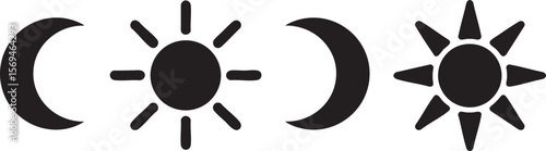 Day and Night Icon Set Vector Illustration: Representing Time, Cycles, and Contrasts with Sun and Moon Symbols for Weather Forecasts and Time Management Applications