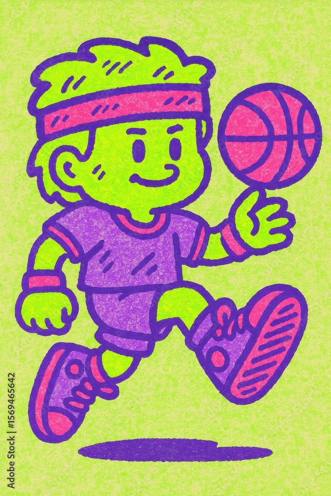 a cartoon person playing basketball dribbling the ball while walking forward with a smile on their face a cartoon person playing basketball dribbling the ball while walking forward with a smile on their face
