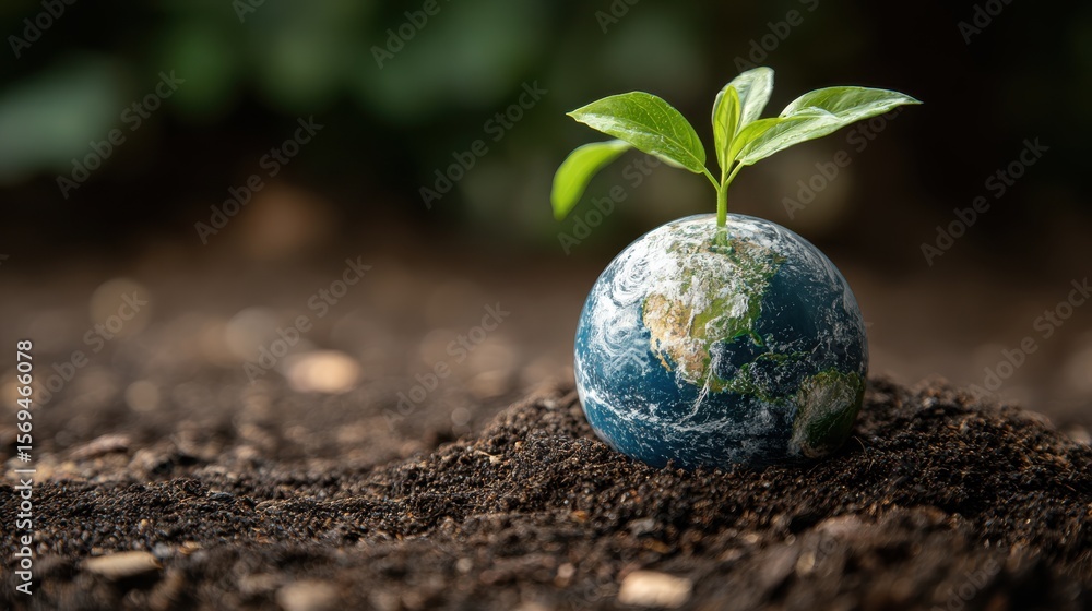 Green Plant Growing on Earth Model Representing Environmental Awareness and Sustainable Practices for a Healthy Planet and Future Generations Green Plant Growing on Earth Model Representing Environmental Awareness and Sustainable Practices for a Healthy Planet and Future Generations