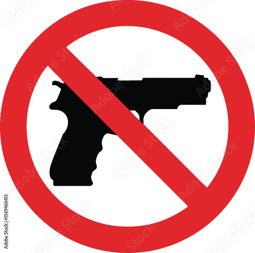 Symbolic Prohibition A Red Circle with a Gun Silhouette Crossed Out, Representing No Firearms Allowed and Promoting Safety and Security in Public Spaces, Vector