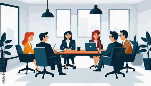 Business Team in Strategy Discussion Illustration
