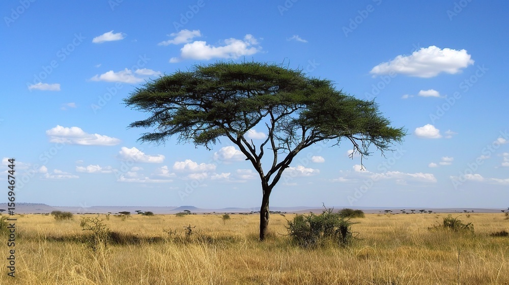 Close-up of an acacia tree with delicate yellow flowers clustered on branches, showcasing its feathery green leaves, thorny stems, and graceful canopy in a savanna, garden, or park setting under sunli Close-up of an acacia tree with delicate yellow flowers clustered on branches, showcasing its feathery green leaves, thorny stems, and graceful canopy in a savanna, garden, or park setting under sunli