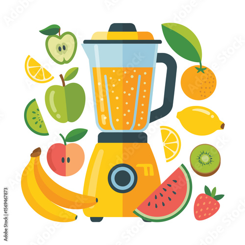 Colorful Fresh Fruit Smoothie Blender Illustration