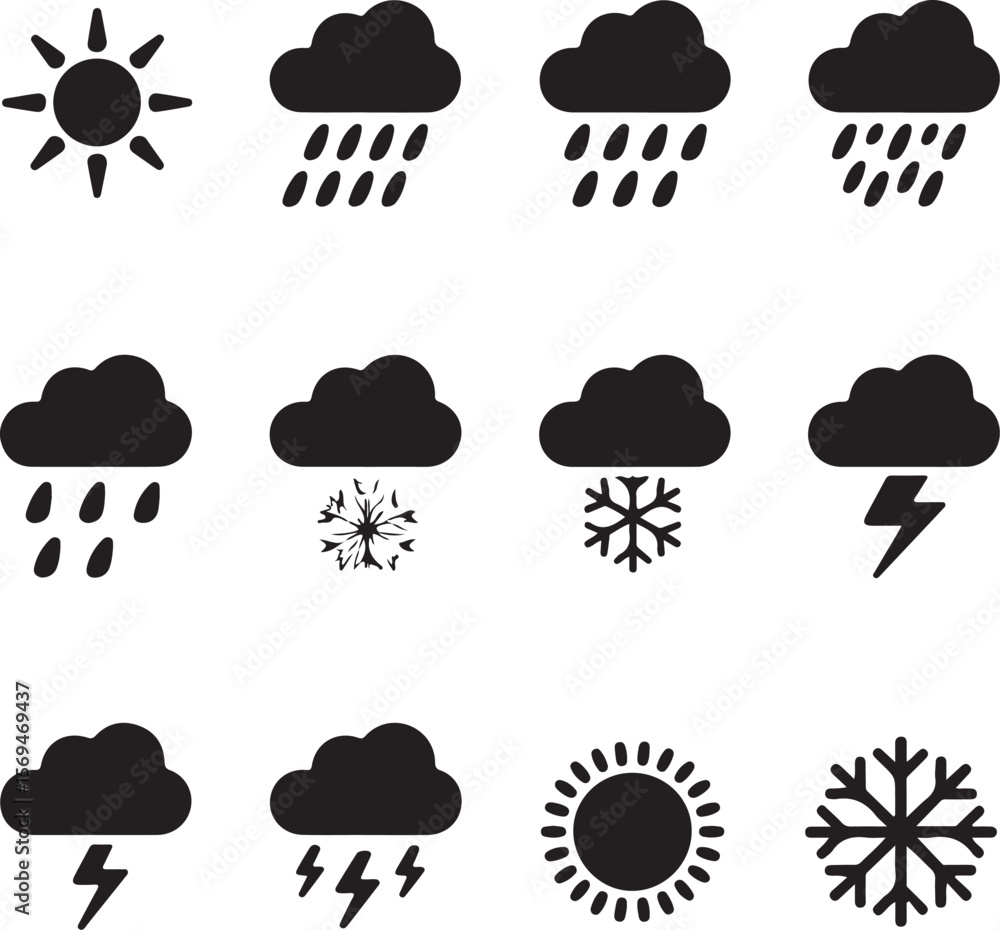 Minimal Weather Icon Set | Sun Rain Cloud Vector
Minimal Weather Icon Set | Sun Rain Cloud Vector