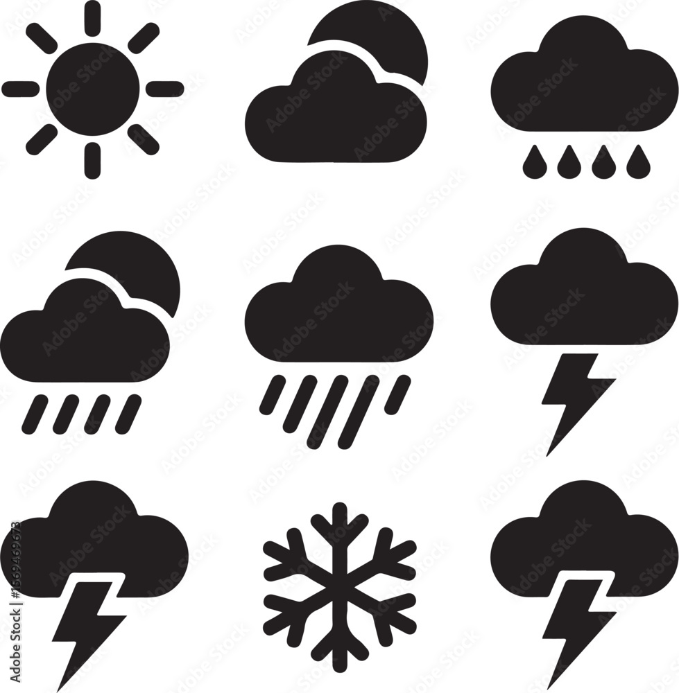 Minimal Weather Icon Set | Sun Rain Cloud Vector
Minimal Weather Icon Set | Sun Rain Cloud Vector