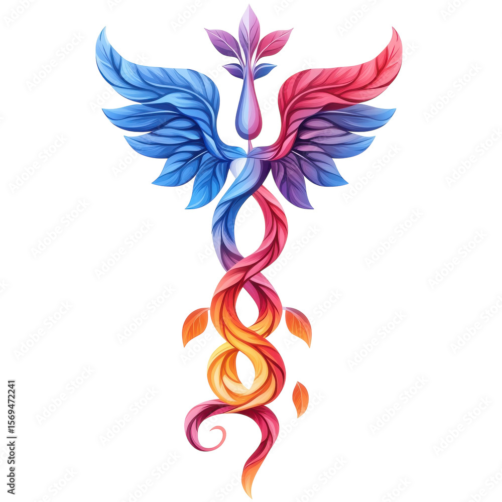 Naklejka premium Phoenix rising of colors floral rebirth vibrant design nature art magical on transparent background