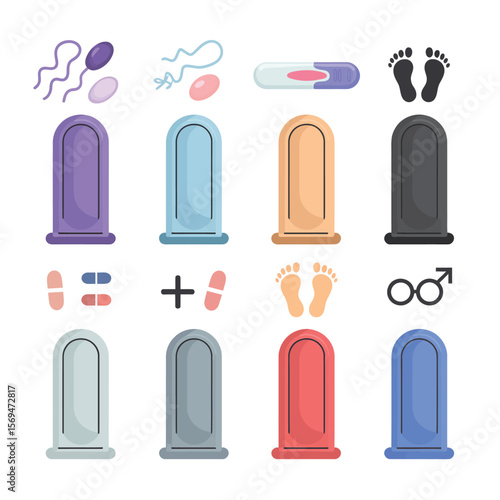 Colorful Condoms and Related Contraceptive Icons