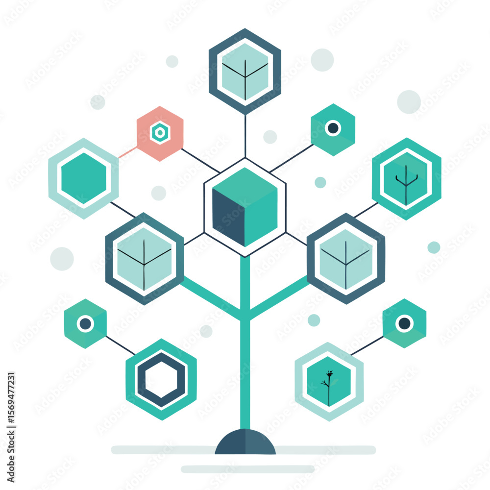 Abstract network tree illustration showing connection and organization in flat graphic style Abstract network tree illustration showing connection and organization in flat graphic style
