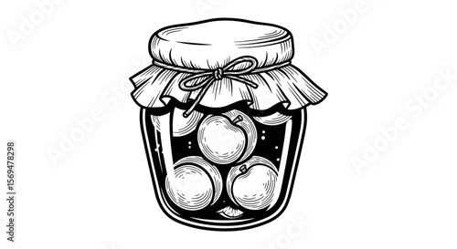 Preserved fruit jar hand-drawn black and white rustic illustration