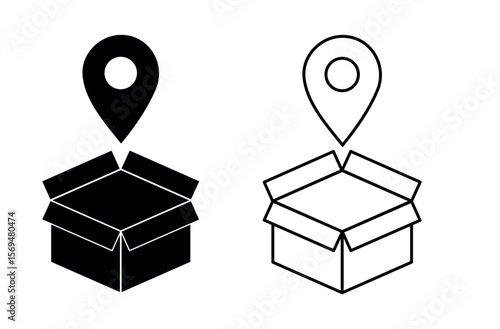 Package Tracking Icons – Delivery Box with Location Marker Vector Set