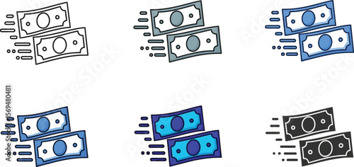 Fast money transfer vector illustration set