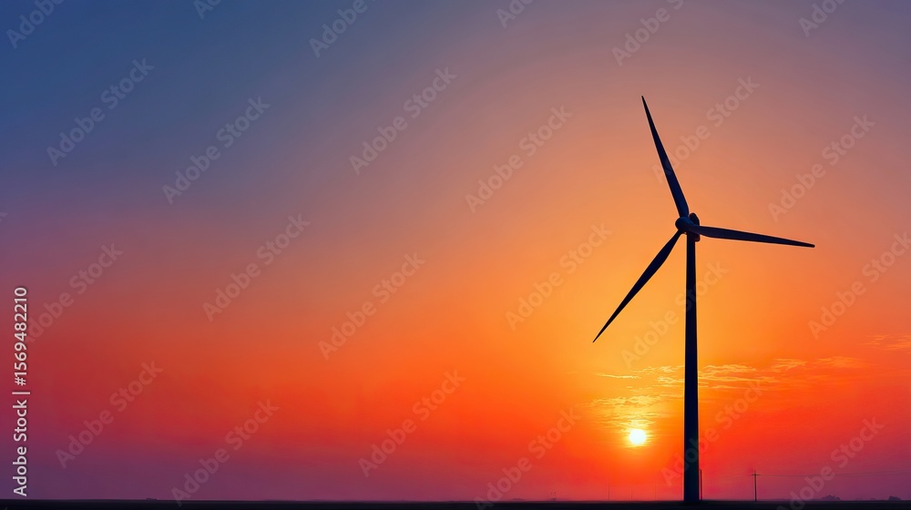 Obraz premium Wind turbine against sunset sky, symbolizing clean energy and sustainable future