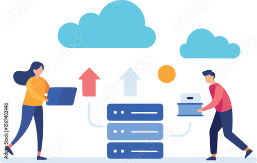 People migrating data with servers and clouds data migration cloud computing