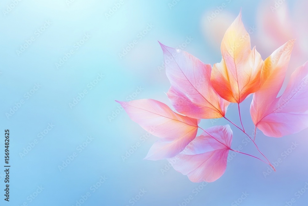Colorful translucent leaves with pastel shades on light background Colorful translucent leaves with pastel shades on light background