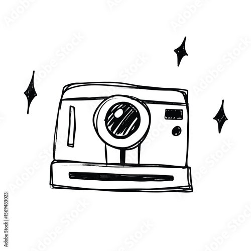 polaroid camera hand drawn icon. cute polaroid camera doodle. cute and funny hand drawn doodle