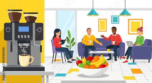 Business People Relaxing in Office Breakroom