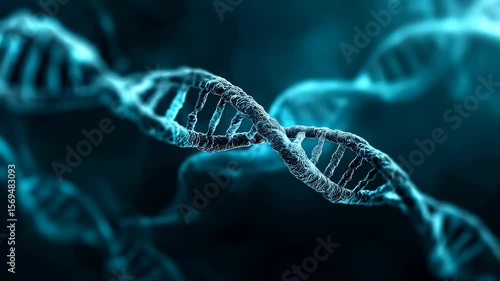 Close up of dna double helix strand in dark