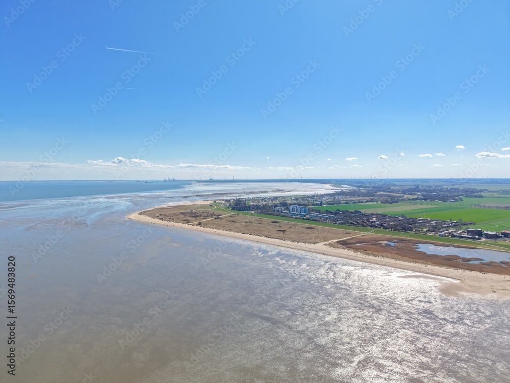 custom made wallpaper toronto digitalLuftbild von Schillig am Nationalpark Wattenmeer, Jade-Weser-Port im Hintergrund, Horumersiel, Wangerland, Friesland, Ostfriesland, Niedersachsen, Deutschland