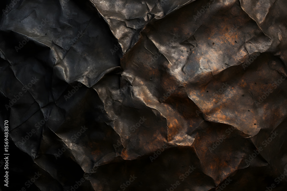 Rustic Burnt Metal Texture Background – Dark Crumpled Foil Surface in Industrial Grunge Style Rustic Burnt Metal Texture Background – Dark Crumpled Foil Surface in Industrial Grunge Style
