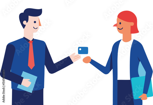 Business people exchanging card and documents professionals exchange