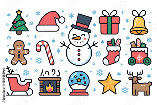 Festive Christmas Icons Snowman, Santa, Gifts, and More!  Perfect for Holiday Designs