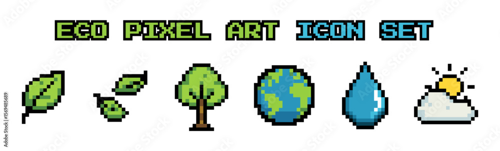 Fototapeta premium Eco Pixel Art Icon Set (6 Icons)