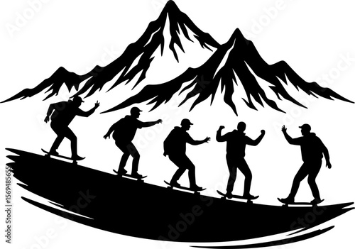 Skateboard, skateboarding  man  mountain, silhouette, 