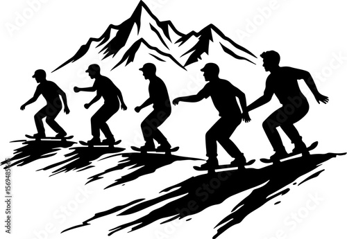 Skateboard, skateboarding  man  mountain, silhouette, 