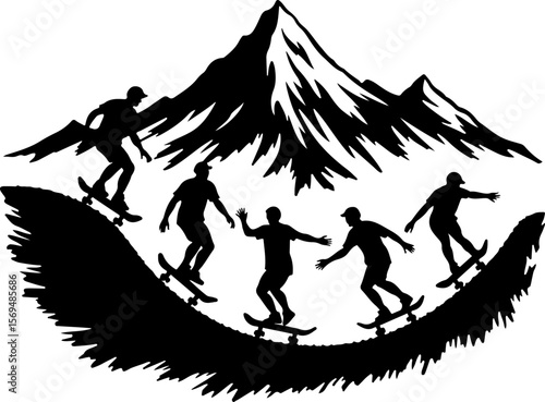 Skateboard, skateboarding  man  mountain, silhouette, 