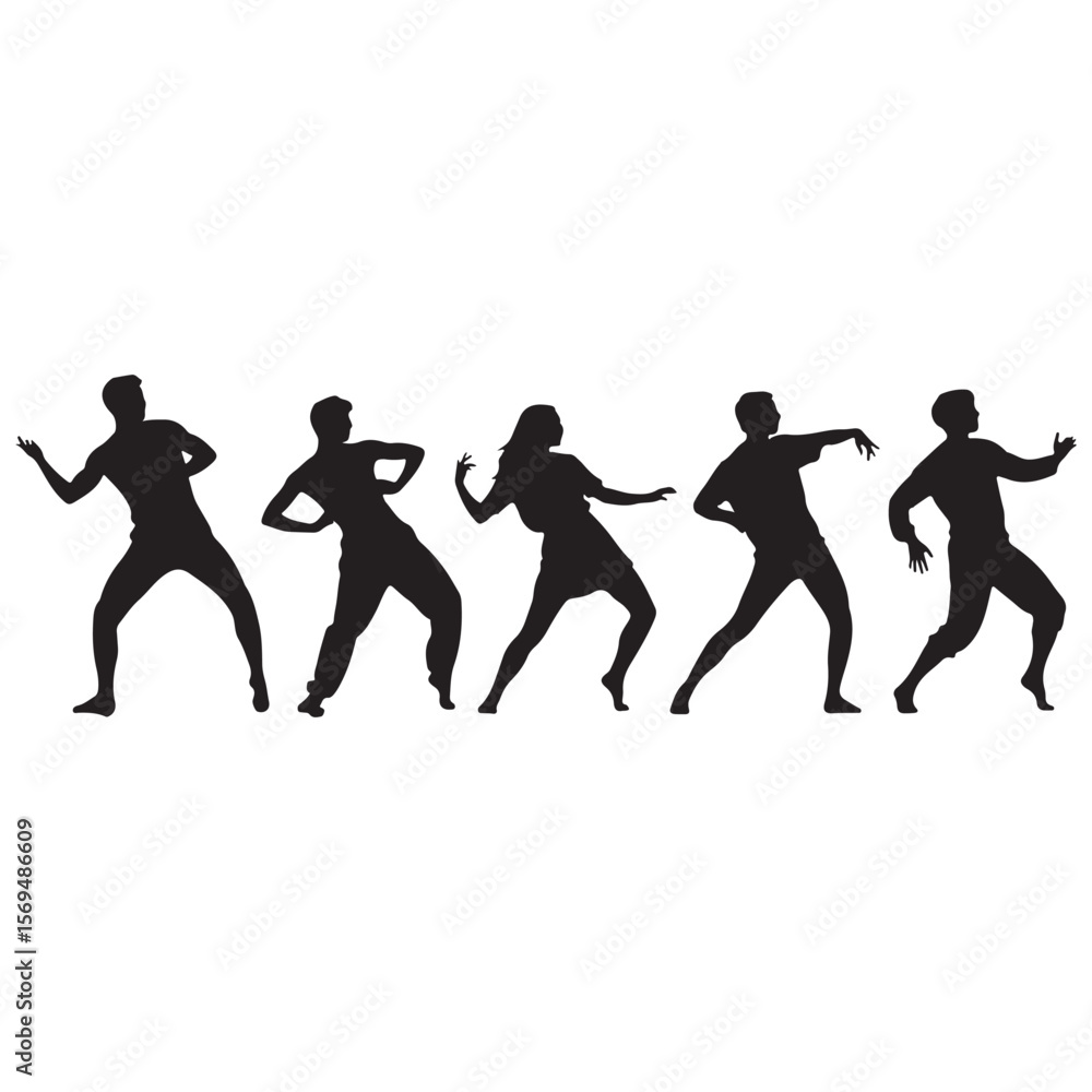 Silhouette of Dancers Dynamic Poses in a Row Silhouette of Dancers Dynamic Poses in a Row