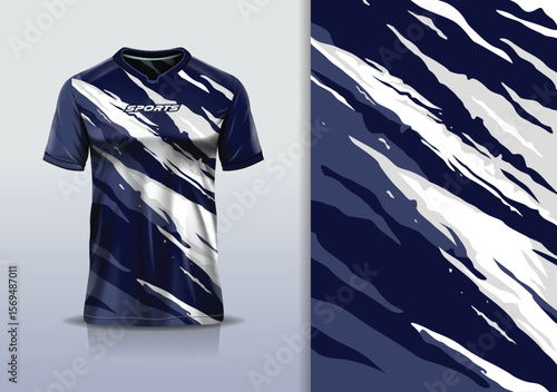 T-shirt mockup abstract texture grunge texture sport jersey design for football, soccer, racing, esports, running, blue white gray color