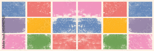 Collection of old retro textured rectangle shapes, grungy and worn. Set of rough and worn linocut vector box artistic backgrounds and shabby textures. Grunge text box frame template