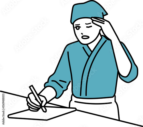 頭を抱える男性の居酒屋店員